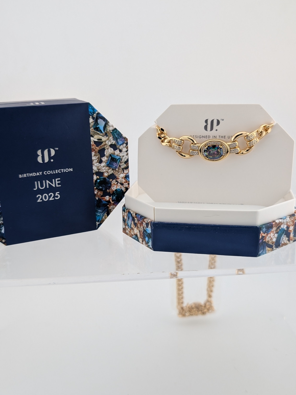Gold-Tone Necklace with Multicolor Opal Center - June 2025 Collection